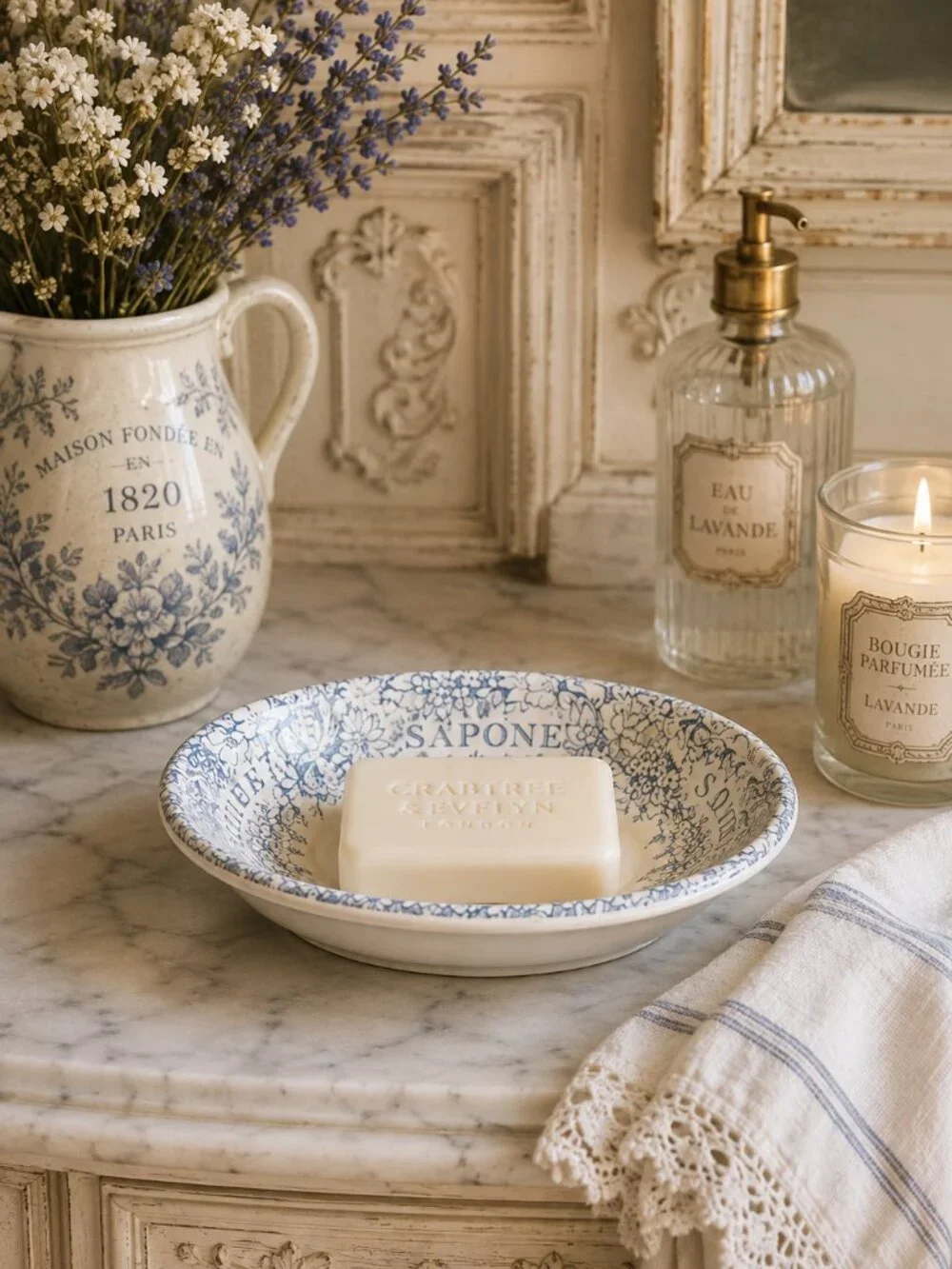 Vintage Blue and White Transferware Ceramic Soap Dish